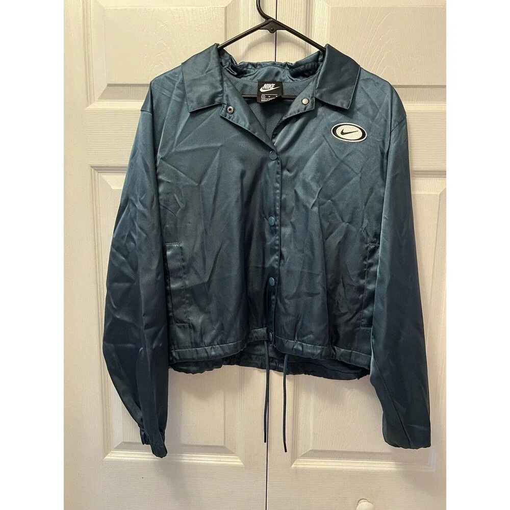 Nike Jacket Womens NSW Sportswear Satin CU5351-058 SZ Medium GREEN - Picture 3 of 6